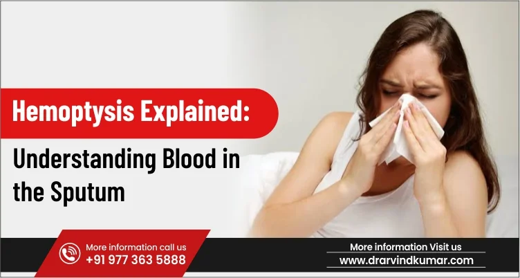 Woman covering her mouth while coughing, a symptom linked to hemoptysis