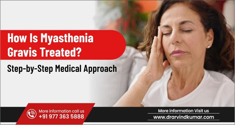 Woman experiencing myasthenia gravis symptoms before a treatment consultation