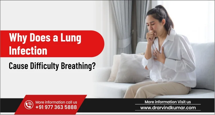 Woman sitting on a sofa struggling with difficulty breathing during a lung infection